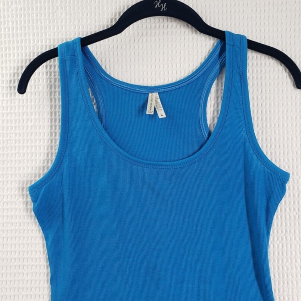 Color Story Long Layering Ribbed‎ Tank Top Womens Large Blue Y2K Scoop Neck Emo - Picture 8 of 13